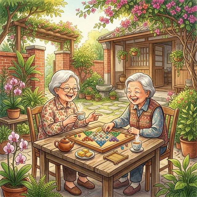 奶奶庭院下棋