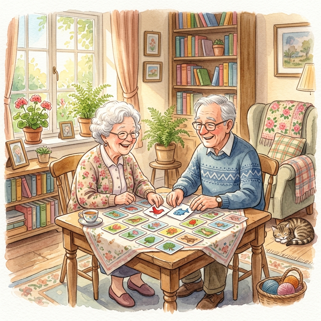 水彩風：長輩玩配對遊戲